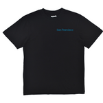 Black t-shirt with 'San Francisco' text on a white background
