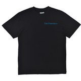 Black t-shirt with 'San Francisco' text on a white background