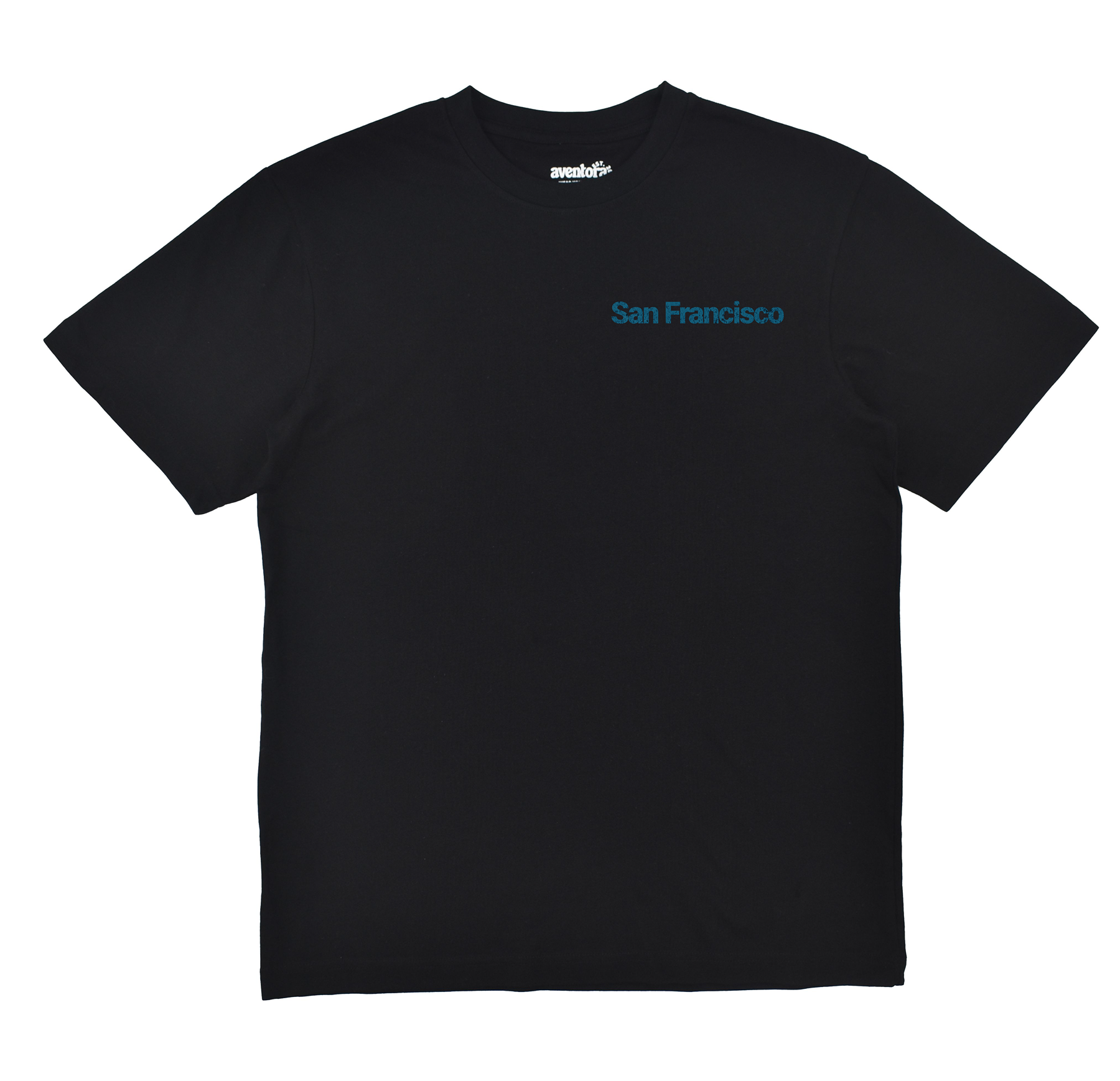 Black t-shirt with 'San Francisco' text on a white background