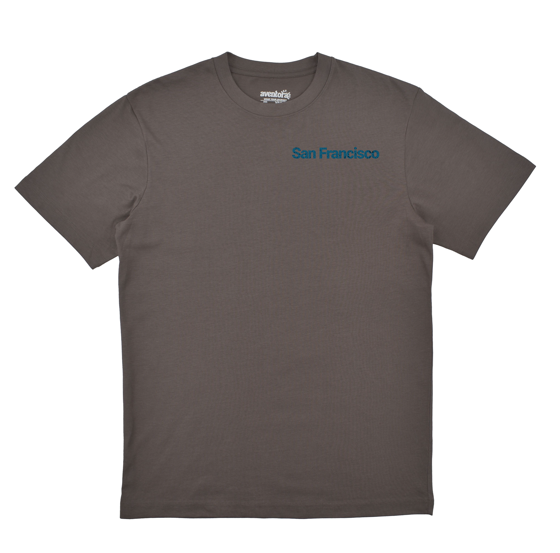 Gray t-shirt with 'San Francisco' text on a white background