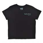 Black t-shirt with 'Santa Cruz California' text on a white background