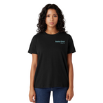 Person wearing a black t-shirt with 'Santa Cruz' logo on a white background