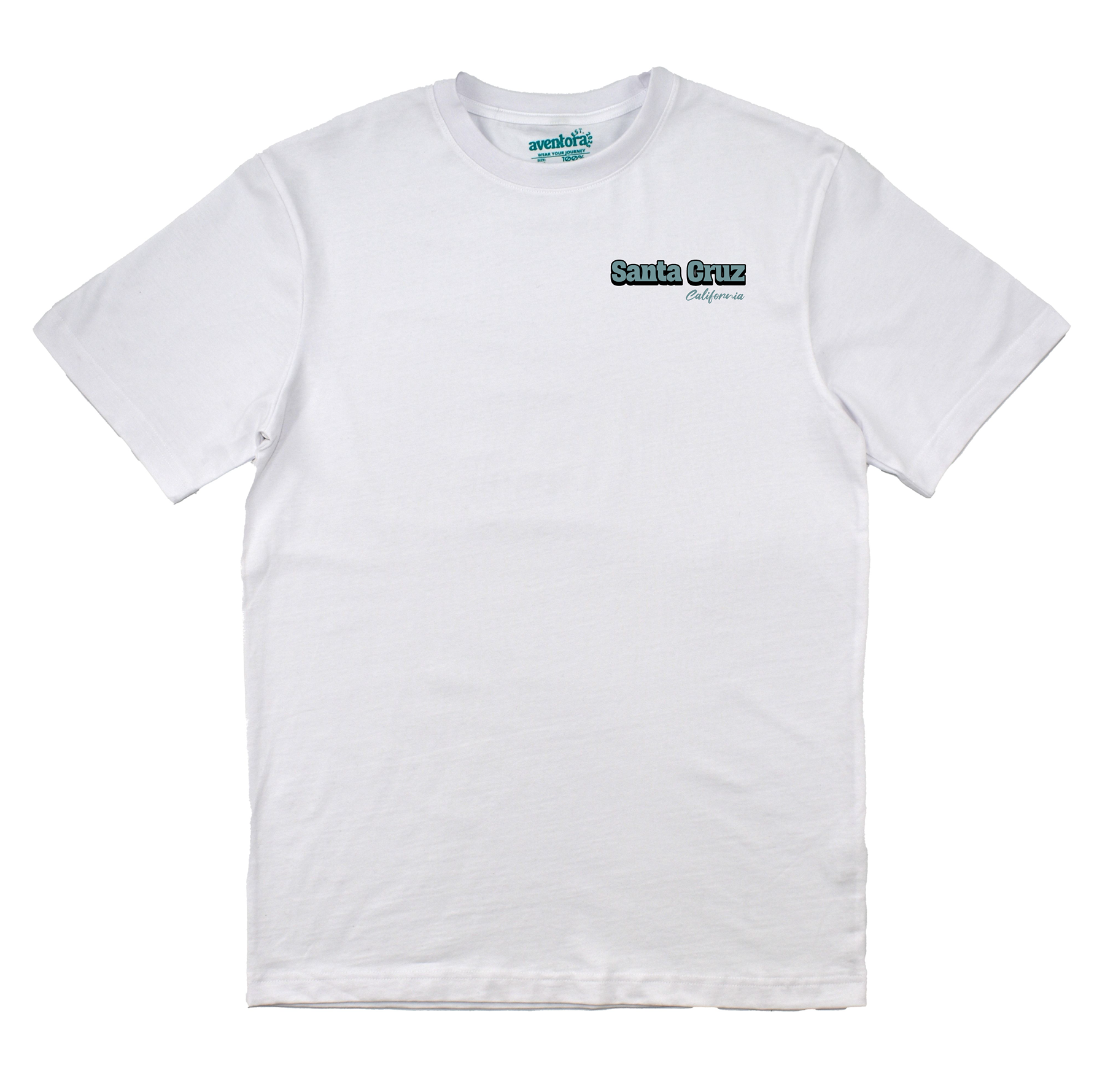 White t-shirt with a logo on the chest against a white background