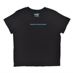 Black t-shirt with 'Desert of His Dreams' text on a white background