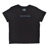 Black t-shirt with 'Desert of His Dreams' text on a white background