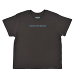 Black t-shirt with 'Desert of His Dreams' text on a white background