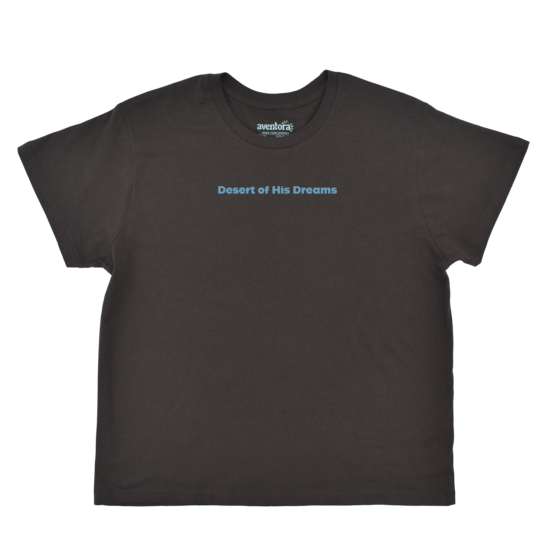Black t-shirt with 'Desert of His Dreams' text on a white background
