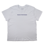 White t-shirt with 'Desert of His Dreams' text on a white background