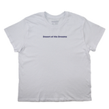 White t-shirt with 'Desert of His Dreams' text on a white background