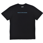 Black t-shirt with 'Desert of His Dreams' text on a white background