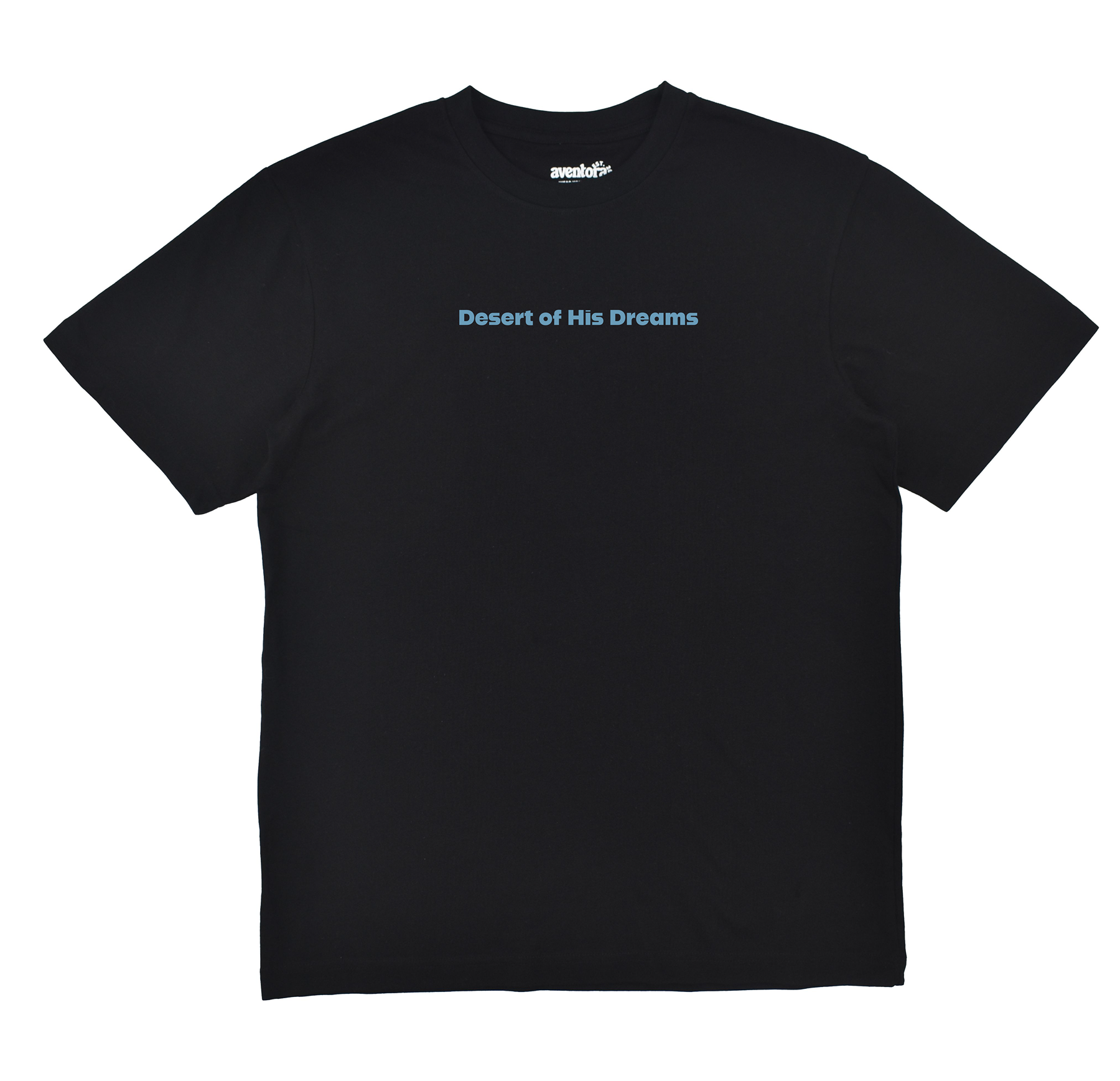 Black t-shirt with 'Desert of His Dreams' text on a white background