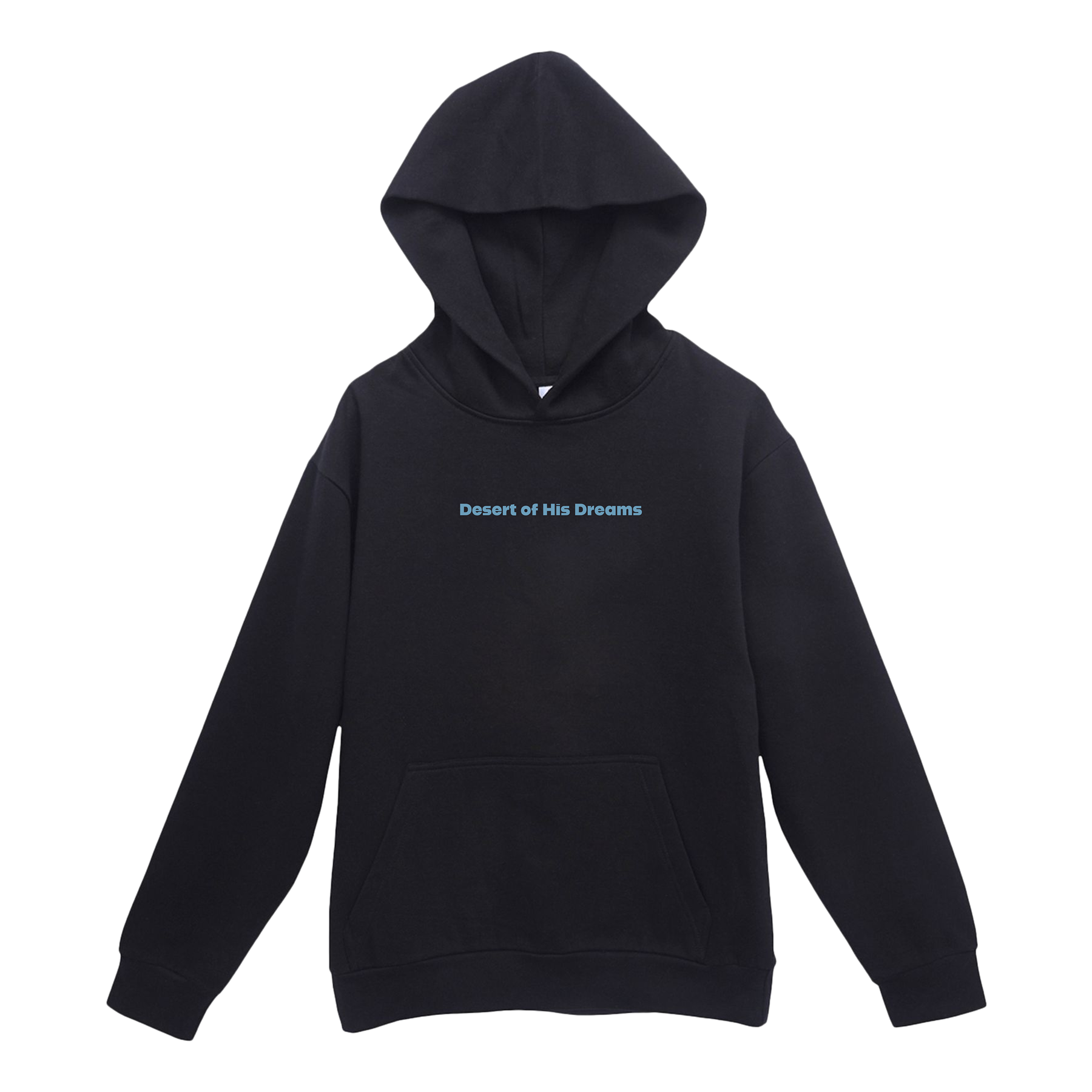 Black hoodie with 'Desert of His Dreams' text on a white background