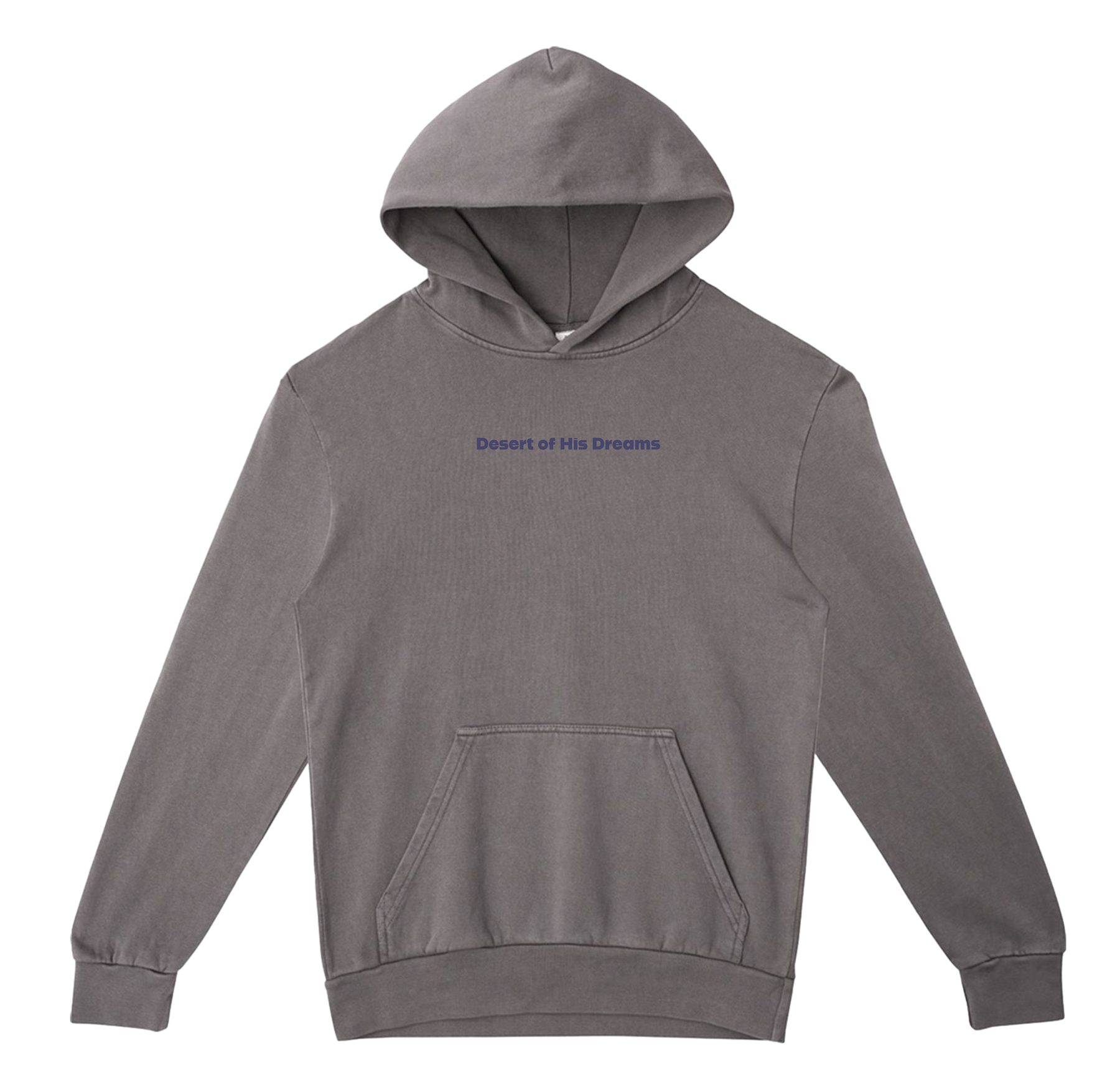 Gray hoodie with 'Desert of His Dreams' text on a white background