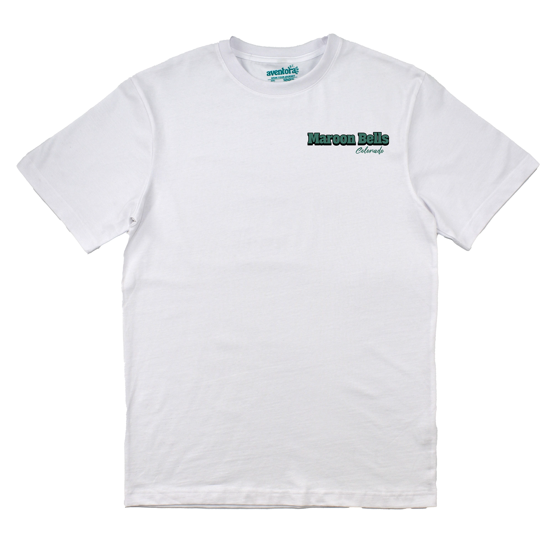 White t-shirt with a logo on a white background