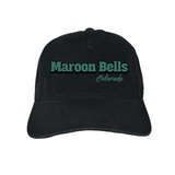 Black cap with 'Maroon Bells Colorado' text on a white background