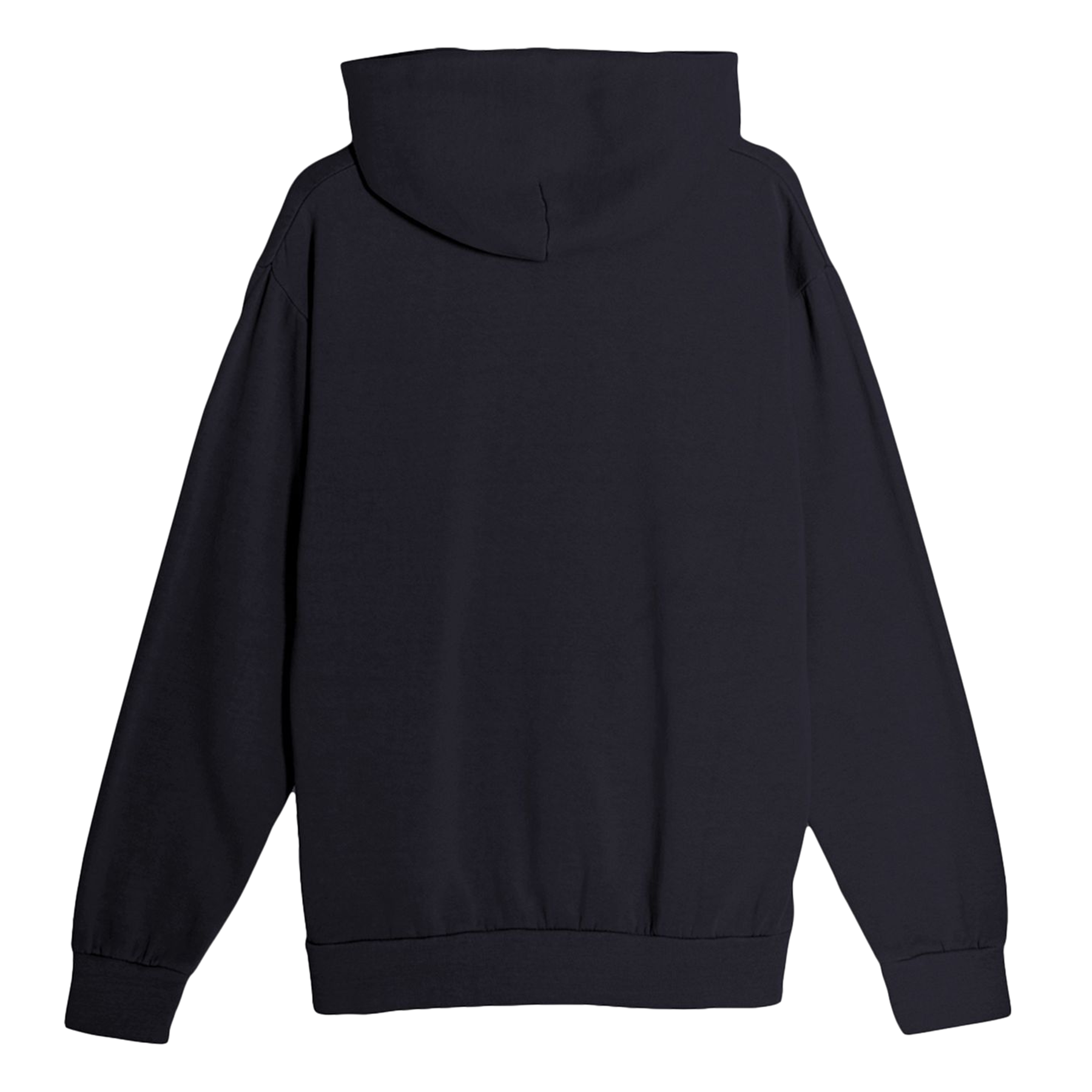 Black hoodie shown from the back on a white background