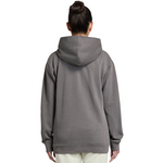 Person wearing a gray hoodie from behind on a white background