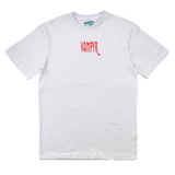 White t-shirt with red 'VAMPYR' logo on a white background