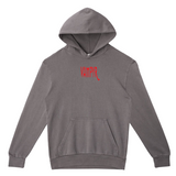 Gray hoodie with red 'VAMPIR' logo on a white background