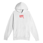 White hoodie with red 'VAMPYR' logo on a white background