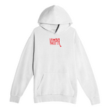 White hoodie with red 'VAMPYR' logo on a white background