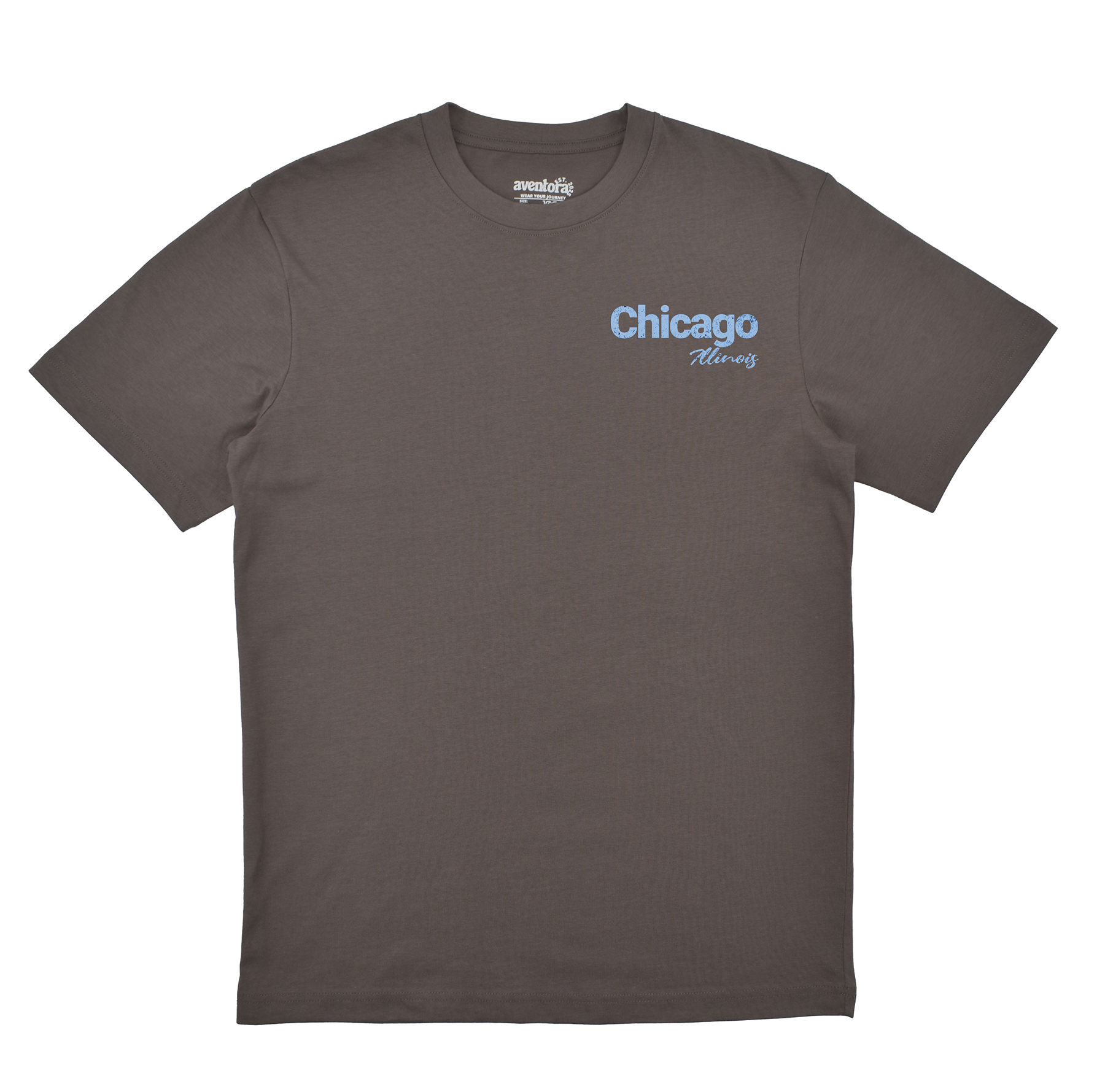 Gray t-shirt with 'Chicago' text on a white background