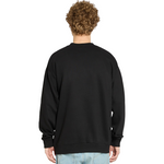 Person wearing a black sweatshirt on a white background