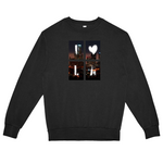 Black sweatshirt with a cityscape design featuring the word 'I heart LA' on a white background