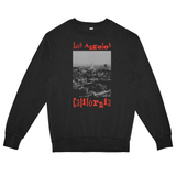 Black sweatshirt with 'Los Angeles California' text and cityscape graphic on a white background