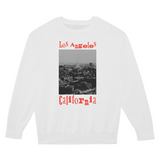 White sweatshirt with 'Los Angeles California' text and cityscape graphic on a white background