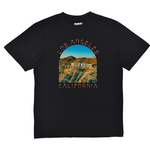Black t-shirt with 'Los Angeles California' and Hollywood sign graphic on a white background