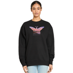 Black sweatshirt with a butterfly design on a white background