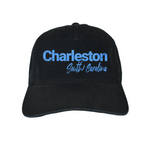 Black cap with 'Charleston South Carolina' text in blue on a white background