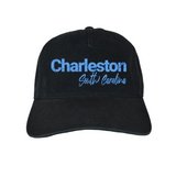 Black cap with 'Charleston South Carolina' text in blue on a white background