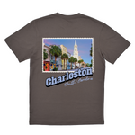 Gray t-shirt with Charleston, South Carolina graphic on a white background