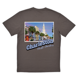 Gray t-shirt with Charleston, South Carolina graphic on a white background