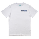 White t-shirt with 'Charleston' text on a white background
