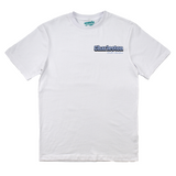 White t-shirt with 'Charleston' text on a white background