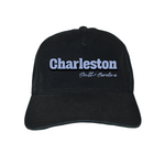 Black cap with 'Charleston South Carolina' text on a white background