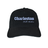 Black cap with 'Charleston South Carolina' text on a white background