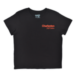 Black t-shirt with 'Charleston South Carolina' text on a white background