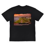 Black t-shirt with a scenic print and 'Charleston' text on a white background