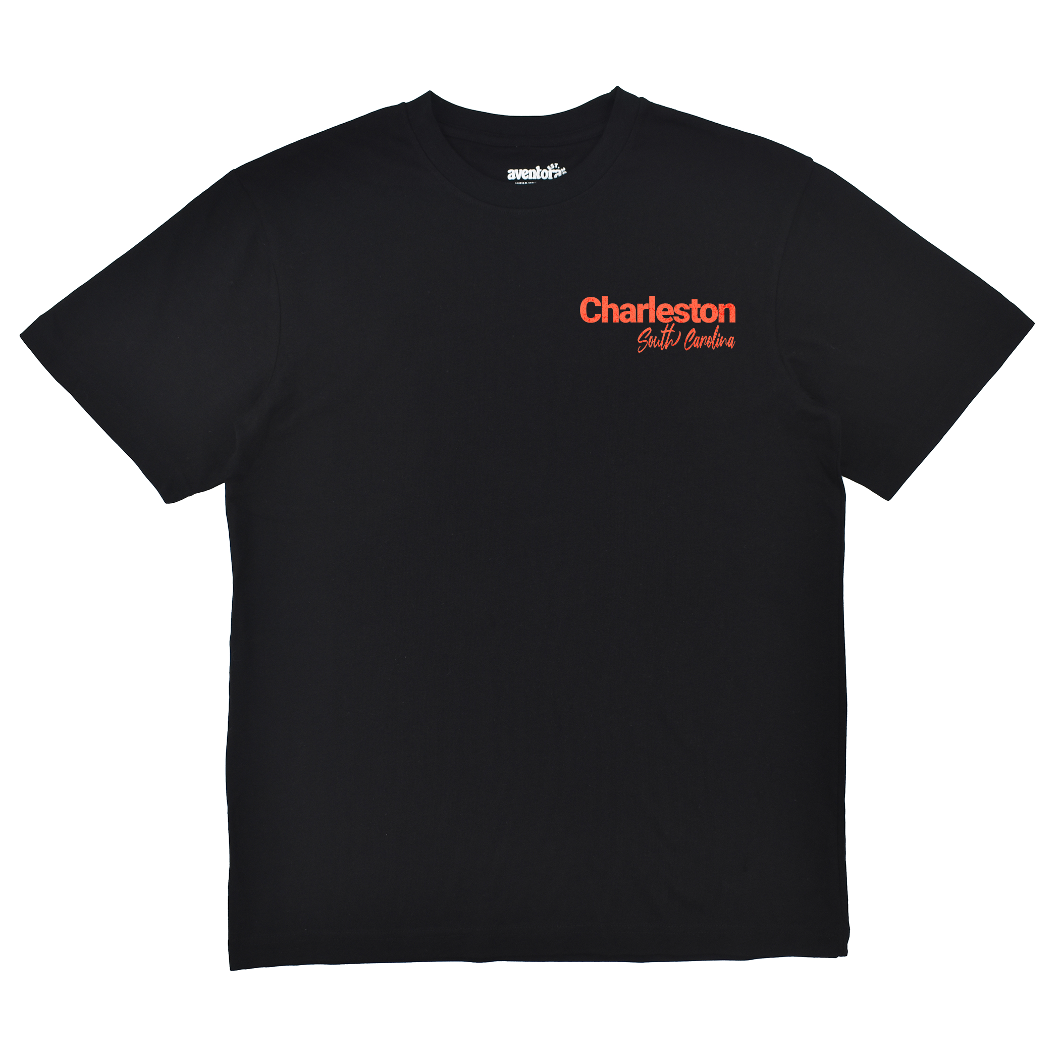 Black t-shirt with 'Charleston South Carolina' text on a white background