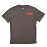 Gray t-shirt with 'Charleston' text on a white background