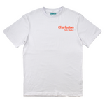 White t-shirt with 'Charleston South Carolina' text on a white background