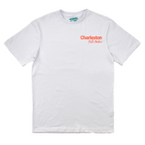 White t-shirt with 'Charleston South Carolina' text on a white background