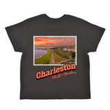 Black t-shirt with a scenic print and 'Charleston South Carolina' text on a white background