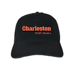 Black cap with 'Charleston South Carolina' text in red and white on a white background