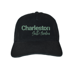 Black cap with 'Charleston South Carolina' text on a white background
