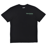 Black t-shirt with 'Charleston' text on a white background
